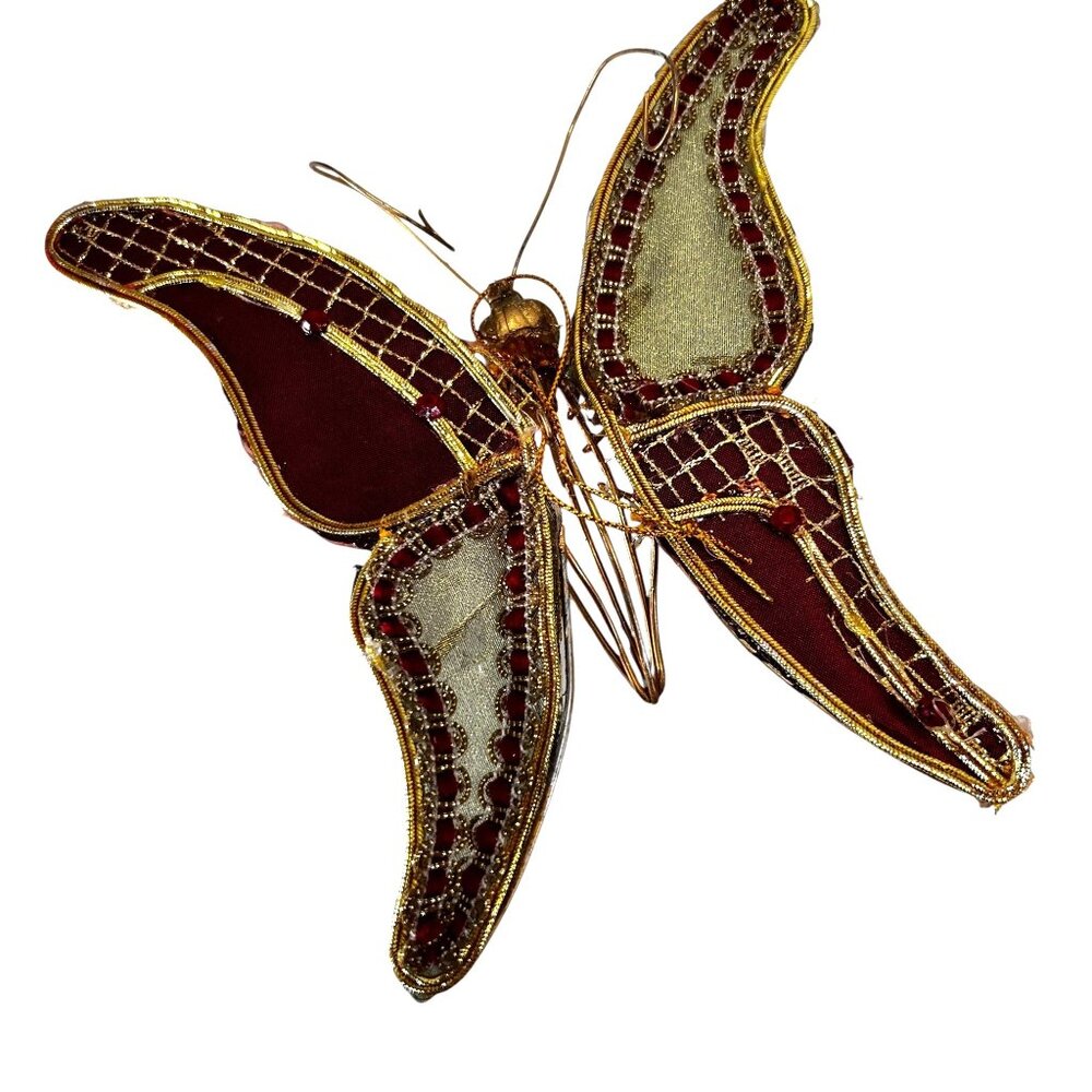 Vintage Handcrafted Fabric & Wire Decorative Butterflies Set of Three Hanging - Picture 3 of 10
